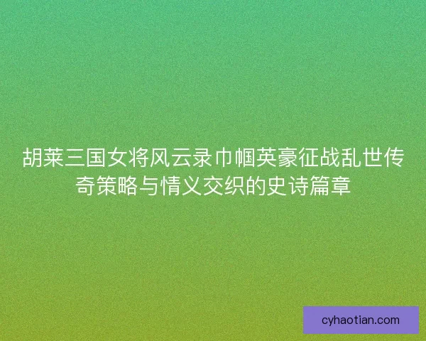 胡莱三国女将风云录巾帼英豪征战乱世传奇策略与情义交织的史诗篇章
